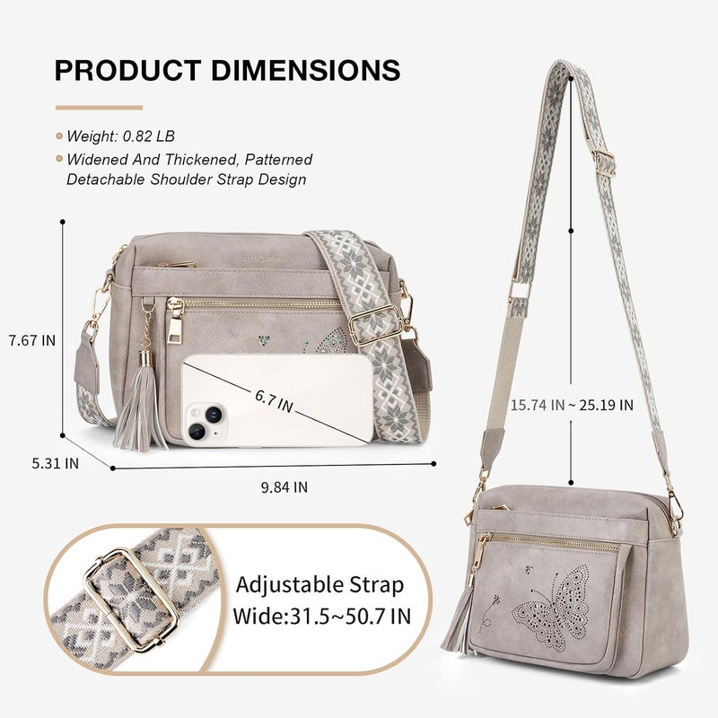 KITEVIUN Crossbody Bags for Women Trendy Leather Crossbody Purse Shoulder Handbags Butterfly Design - Image 5